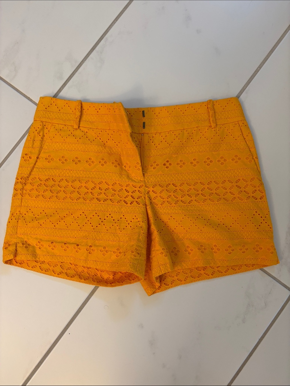 LOFT Orange Eyelet High-Waist Shorts